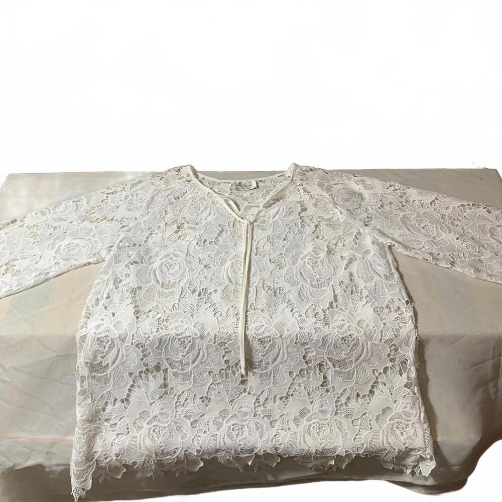 Kensie‎ White Lace Long Sleeve Blouse